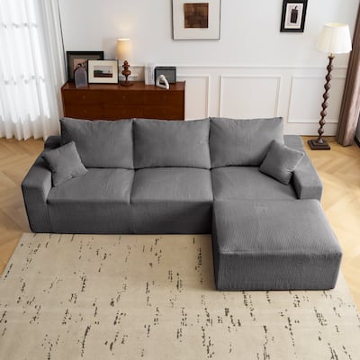 110" L-Shaped Sectional Sofa, Full-Compression 3-Seater Cloud Couch with Chaise, No Assembly, Corduroy Grey