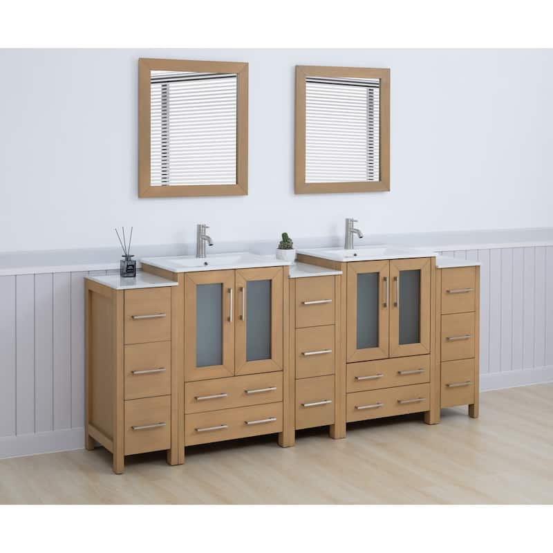 Vanity Art 84-Inch Double Sink Bathroom Vanity Set with Top and Free Mirrors - 84 X 18.1 X 35.8