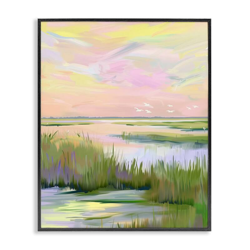 Stupell Soft Pink Marshland Sunrise Framed Giclee Art Design By Arlington Prints - 16 x 20 - Black
