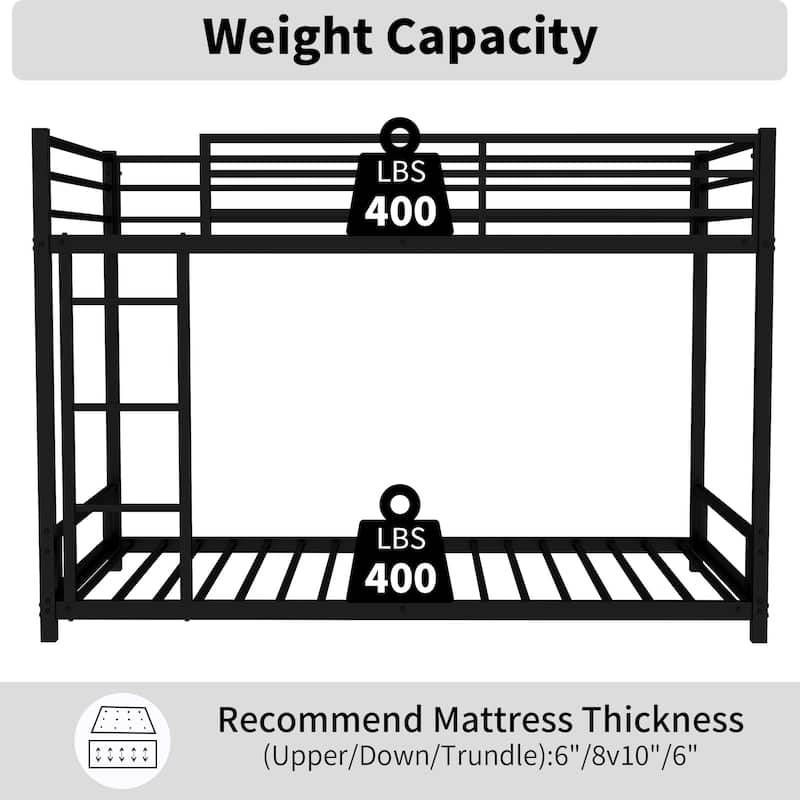 Twin Over Twin Metal Bunk Bed with Safety Guardrails, Sturdy Construction, Noise-Reduced, No Box Spring Needed, Black