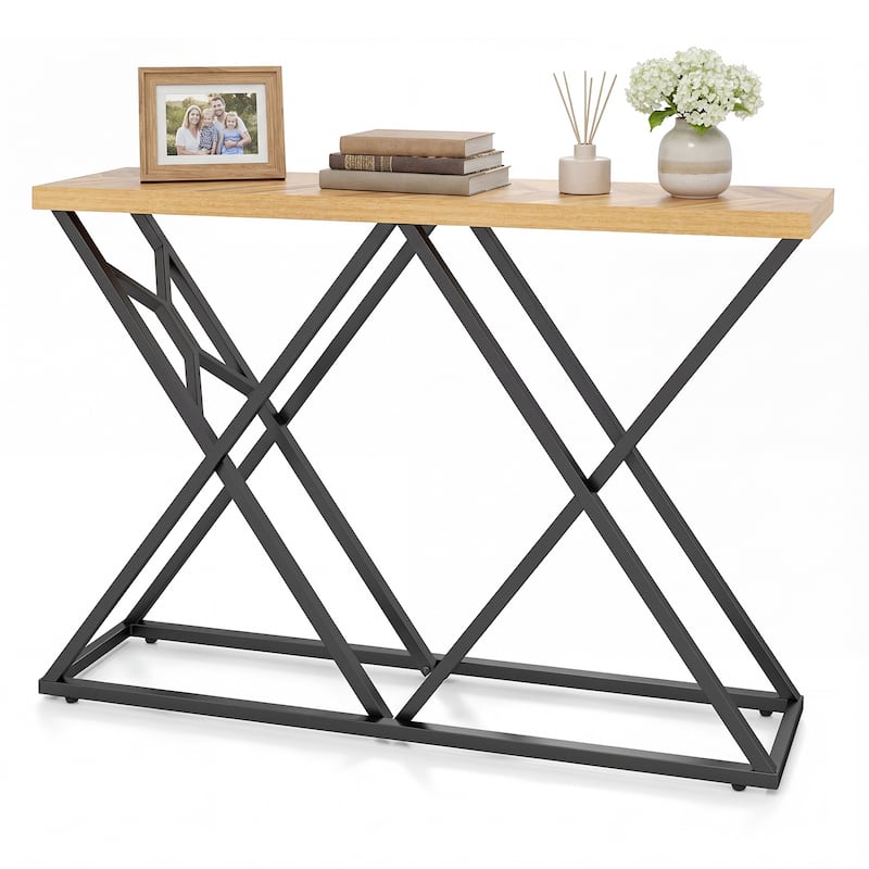 Gymax 55'' Industrial Console Table w/ Solid Metal Frame & Storage - Brown - MDF