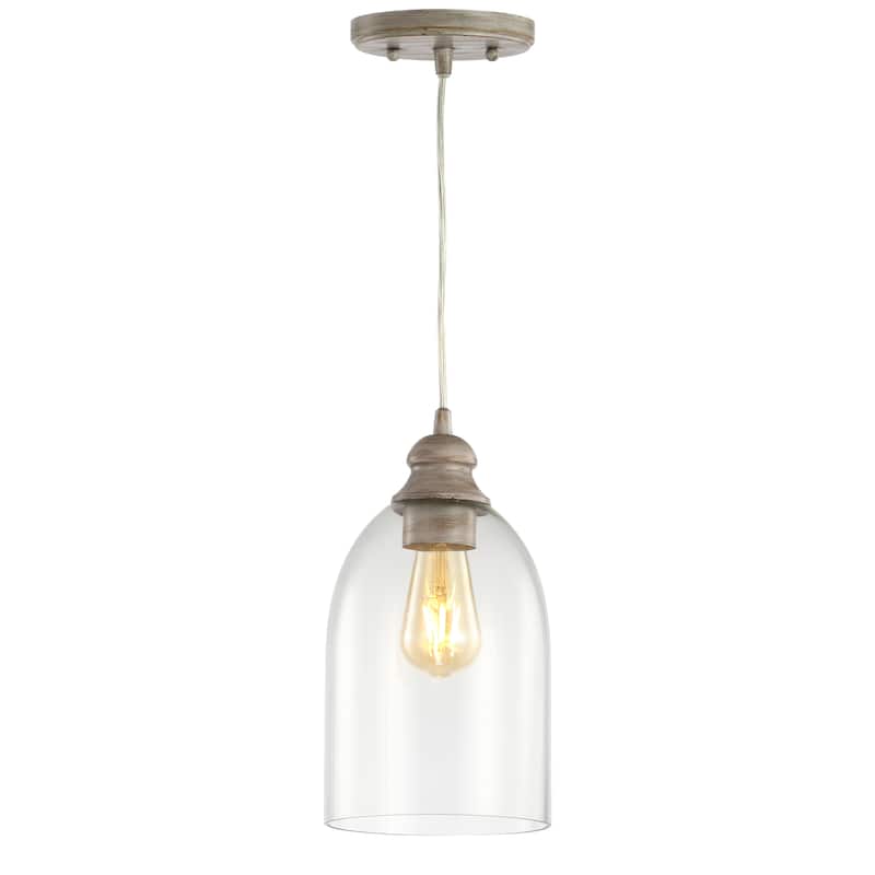 Ira 6.25" Adjustable Greige Glass LED Pendant, Grey/Clear by JONATHAN Y