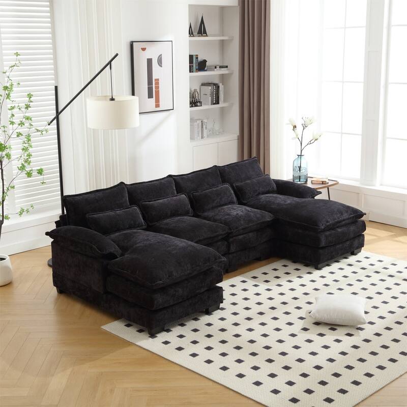 Sectional Sofa Cloud Couch for Living Room, Modern Chenille/Boucle U Shaped Couch, Comfy Modular Sofa Sleeper with Double Chaise