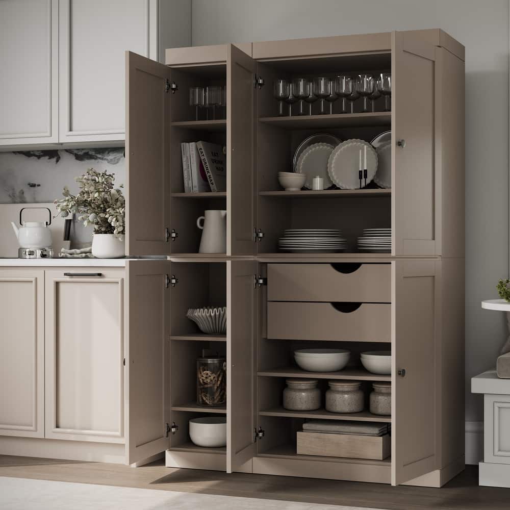 Palace Imports 100% Solid Wood Pantry Cabinet, Shaker Doors, 2 Drawers, Adjustable Shelves, 48.5" Wide, 71.5" Tall