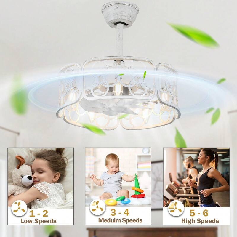 Cusp Barn 18in. Farmhouse Caged Ceiling Fan with Remote, Bladeless Industrial Fan, Rustic Metal Light Fixtures for Bedroom