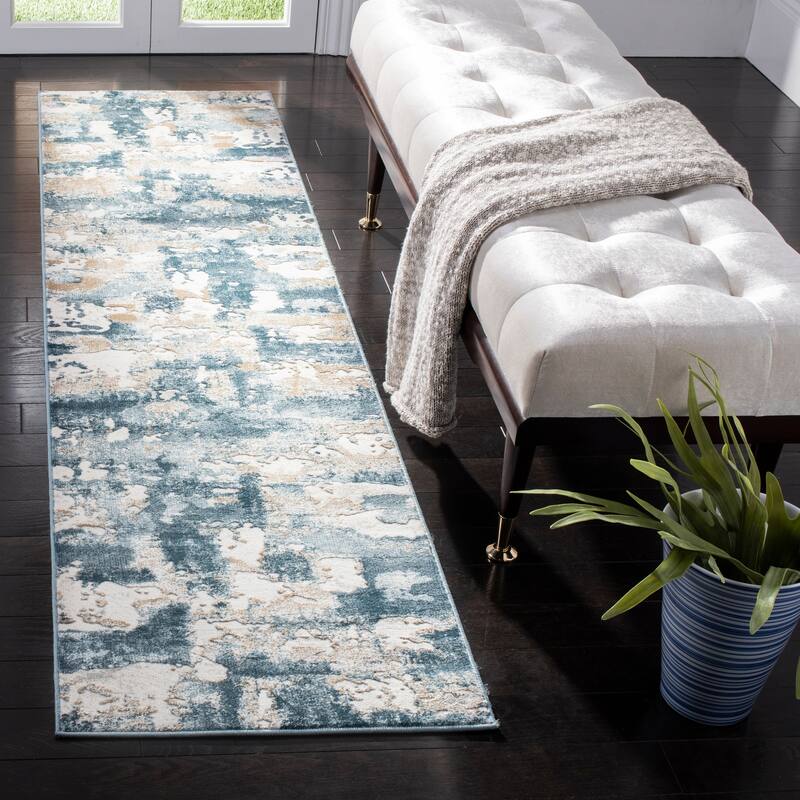 SAFAVIEH Vogue Lina Modern & Contemporary Abstract Beige/Charcoal Rug - 2' x 14' Runner - Beige/Turquoise