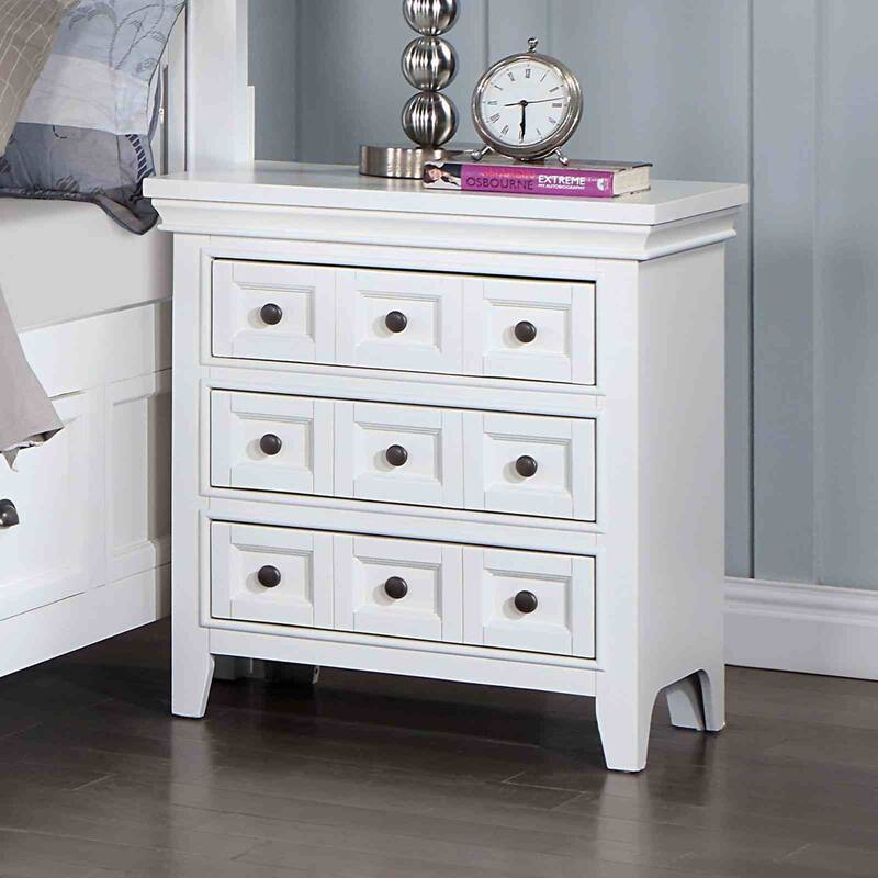Transitional White Finish Bedroom Set Bed Dresser Mirror Nightstand with USB