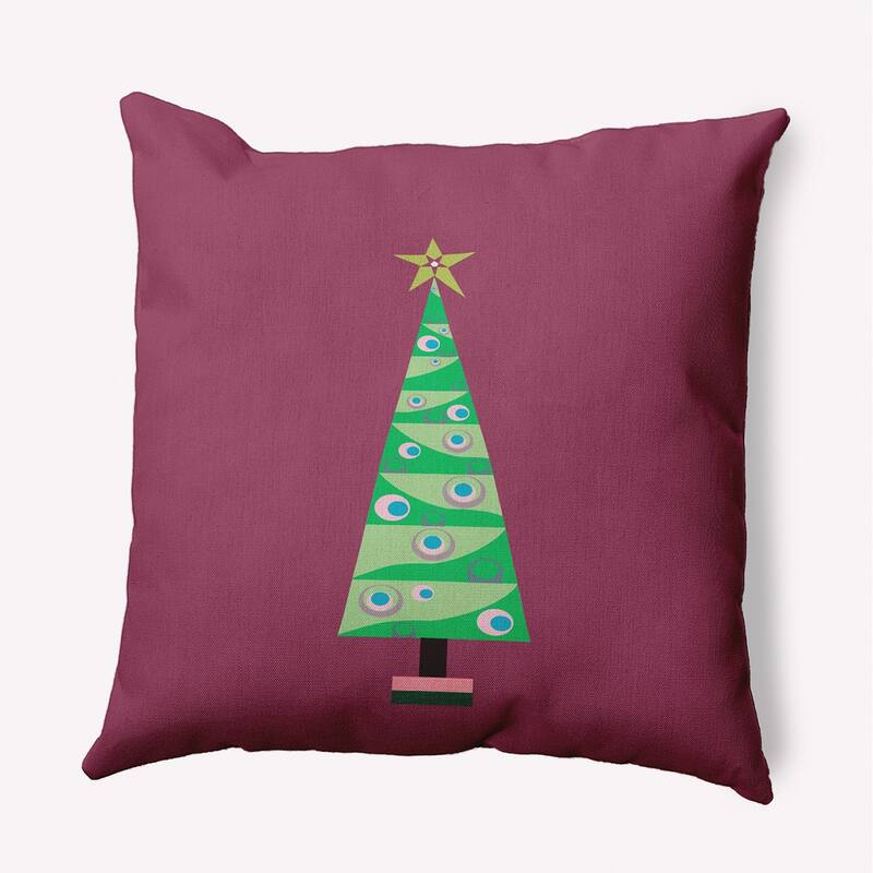 Cartoon Christmas Tree Indoor/Outdoor Throw Pillow - 16" x 16" - Passion Flower