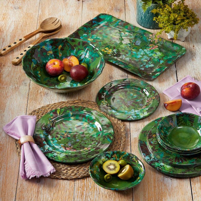 Botanica Green Floral Print Melamine Serving Bowl Indoor/Outdoor Machine Washable, 12 inch