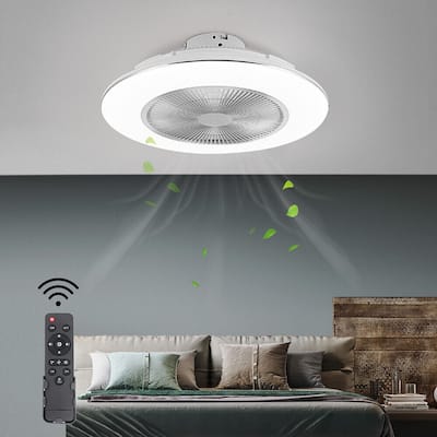 22" 7-Blade Low Profile White Enclosed Caged LED Ceiling Fan with Remote - 22in