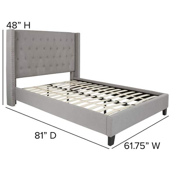 dimension image slide 5 of 16, Tufted Upholstered Nailhead Trim Platform Bed