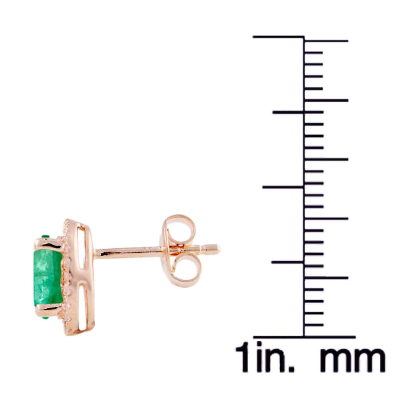 10k Rose Emerald And Diamond Princess Diana Oval Halo Stud Earrings