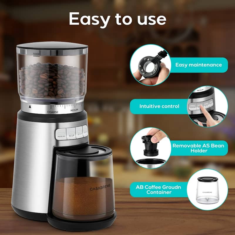 Casabrews Burr Electric Coffee Grinder 20 Settings Stainless Steel - N/A
