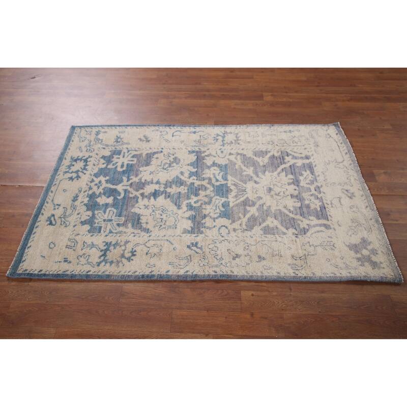 Hand Knotted Oriental 100% Wool Carpet Transitional All-Over Navy Blue & Blues Oushak Area Rug - 5' 0'' X 3' 2''