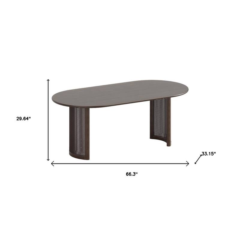 HomeRoots 66" Brown Solid Wood Double Pedestal Base Oval Dining Table - 66.30 in. x 29.64 in. x 33.15 in.
