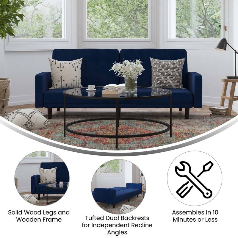 Convertible Split Back Futon Sofa Sleeper with Wooden Legs