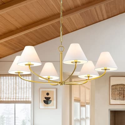 6-Light Classic French Tapered Linen Shade Chandelier - 43in Width
