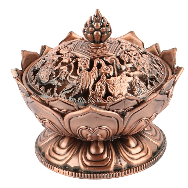 Living Room Metal Vintage Design Incense Burner Container Holder Copper Tone