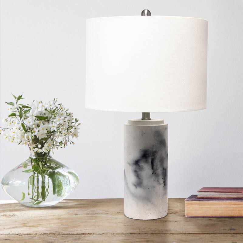 Marble Table Lamp with Fabric Shade - Modern Lamp for Living Room, Bedroom - 5ft Cord Included