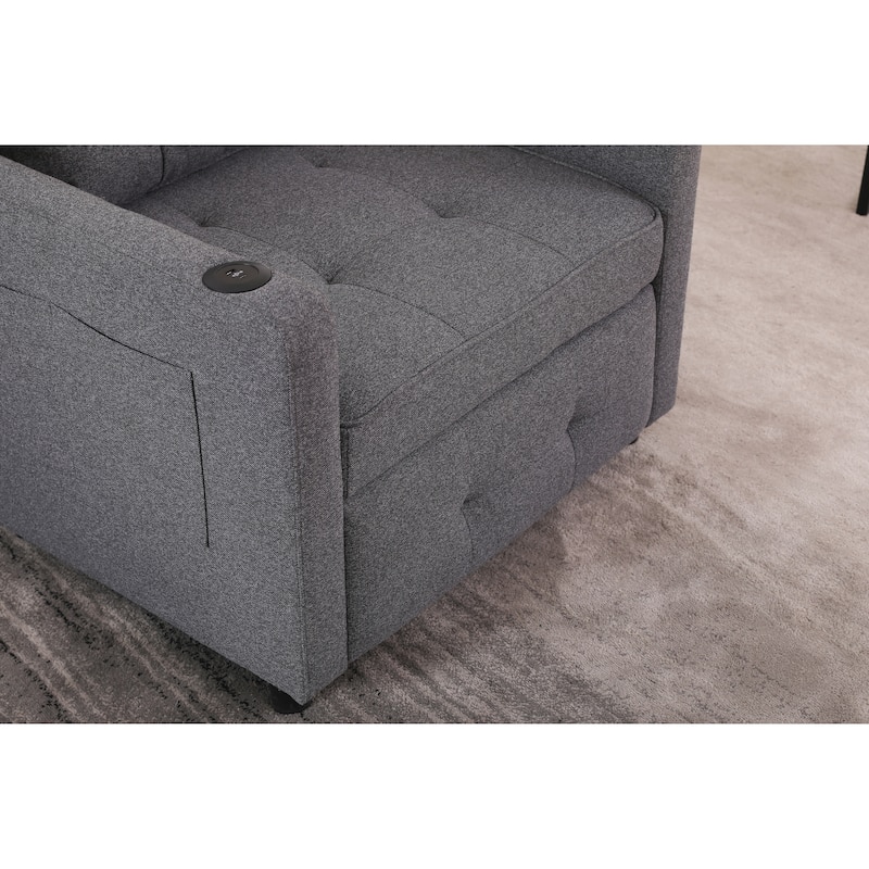 Convertible Pull-Out Sofa Bed with Side Pockets, Sleeper Chair with USB Charging, Single Chaise Lounger Chair