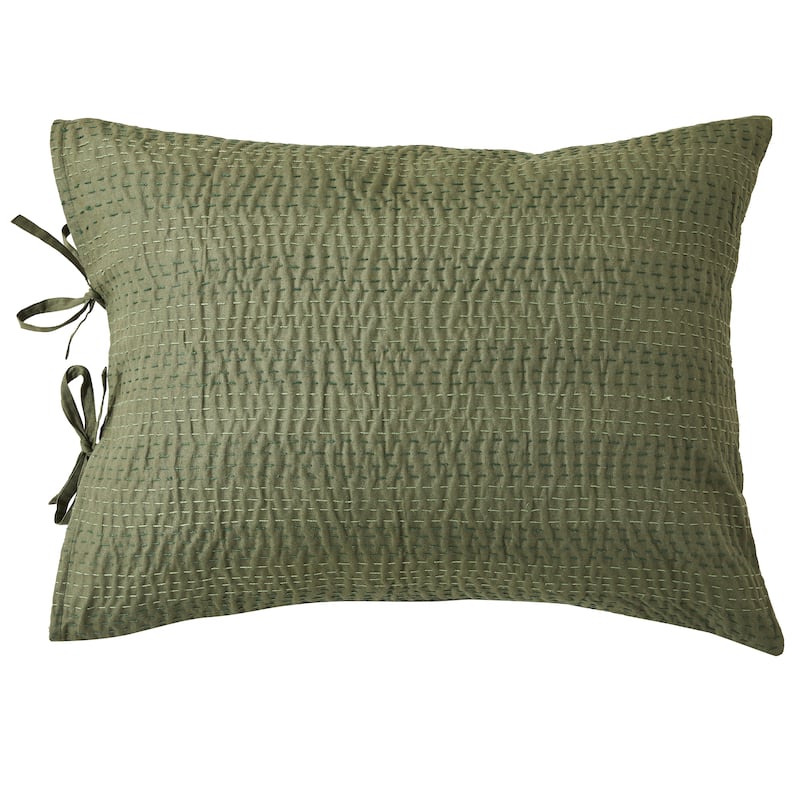 Melange Hand Craft Kantha Collection Solid Reversible Sham Pillow Cover
