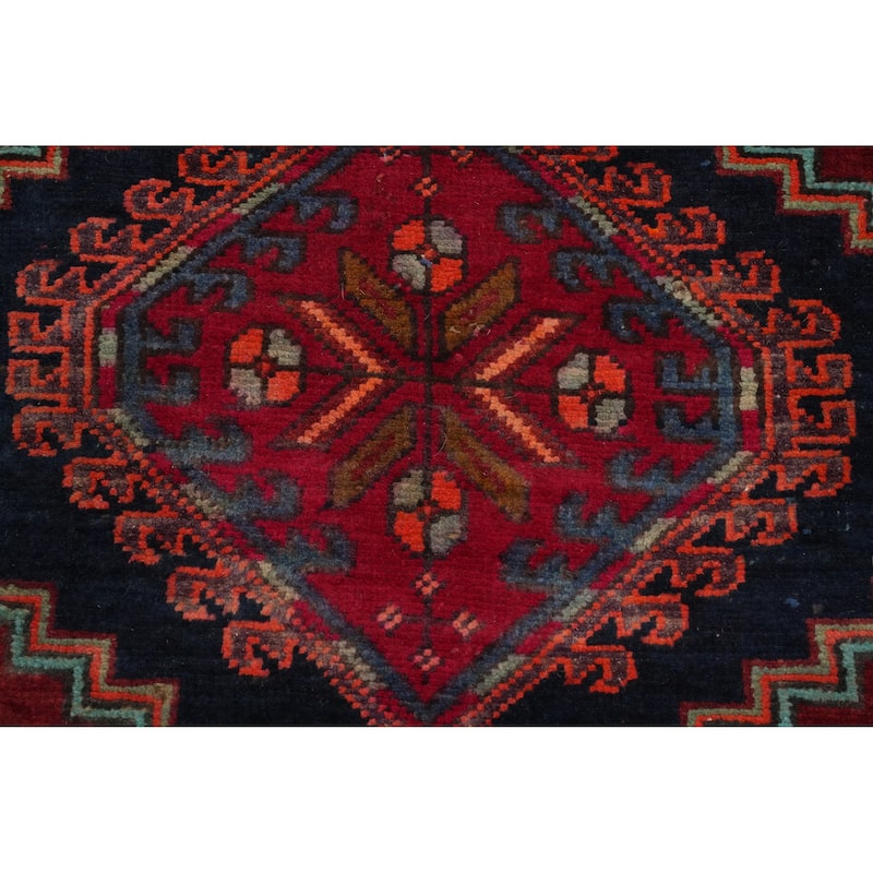 Hand Knotted Oriental 100% Wool Carpet Traditional Geometric Navy Blue & Blues Ardebil Runner Rug - 10' 5'' X 3' 9''