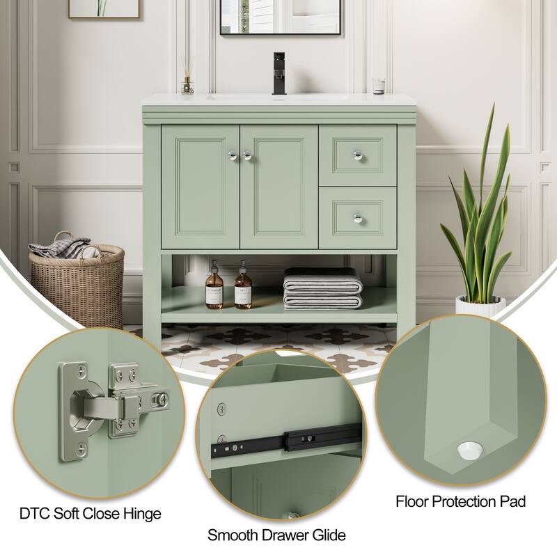 36"/48" Open Shelf Bathroom Vanity with Drop in Sink Drawer