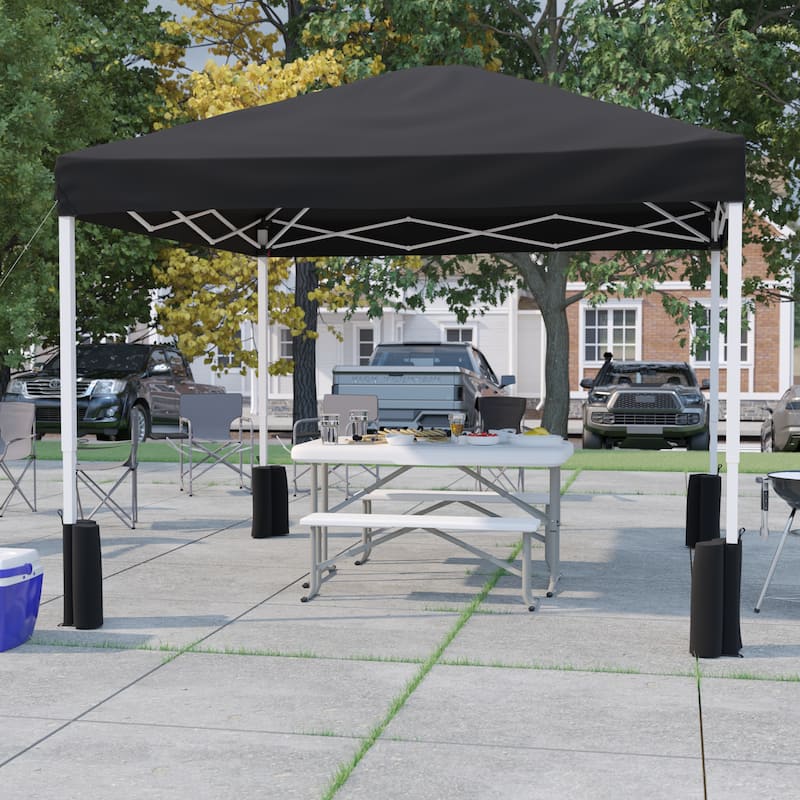 10'x10' Pop Up Straight Leg Canopy Tent With Sandbags and Wheeled Case - 10x10 - Black
