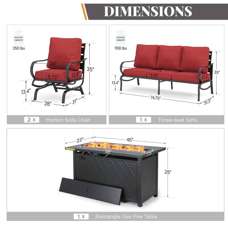 MAISON ARTS Patio Furniture Set 4/6-Piece Outdoor Conversation Set with Gas Fire Pit Table