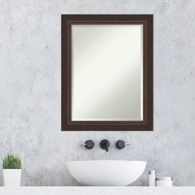 Beveled Wood Bathroom Wall Mirror - Lara Bronze Frame - Lara Bronze