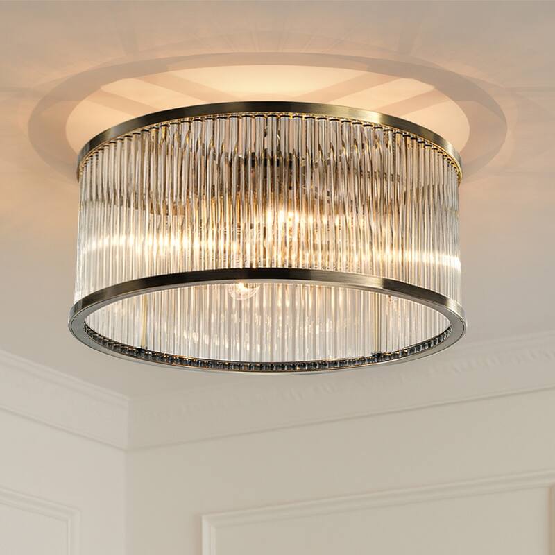 Modern Glam Black / Antique Bronze 4/10-Light Glass Drum Flush Mount Contemporary Ceiling Light For Living Room Entryway