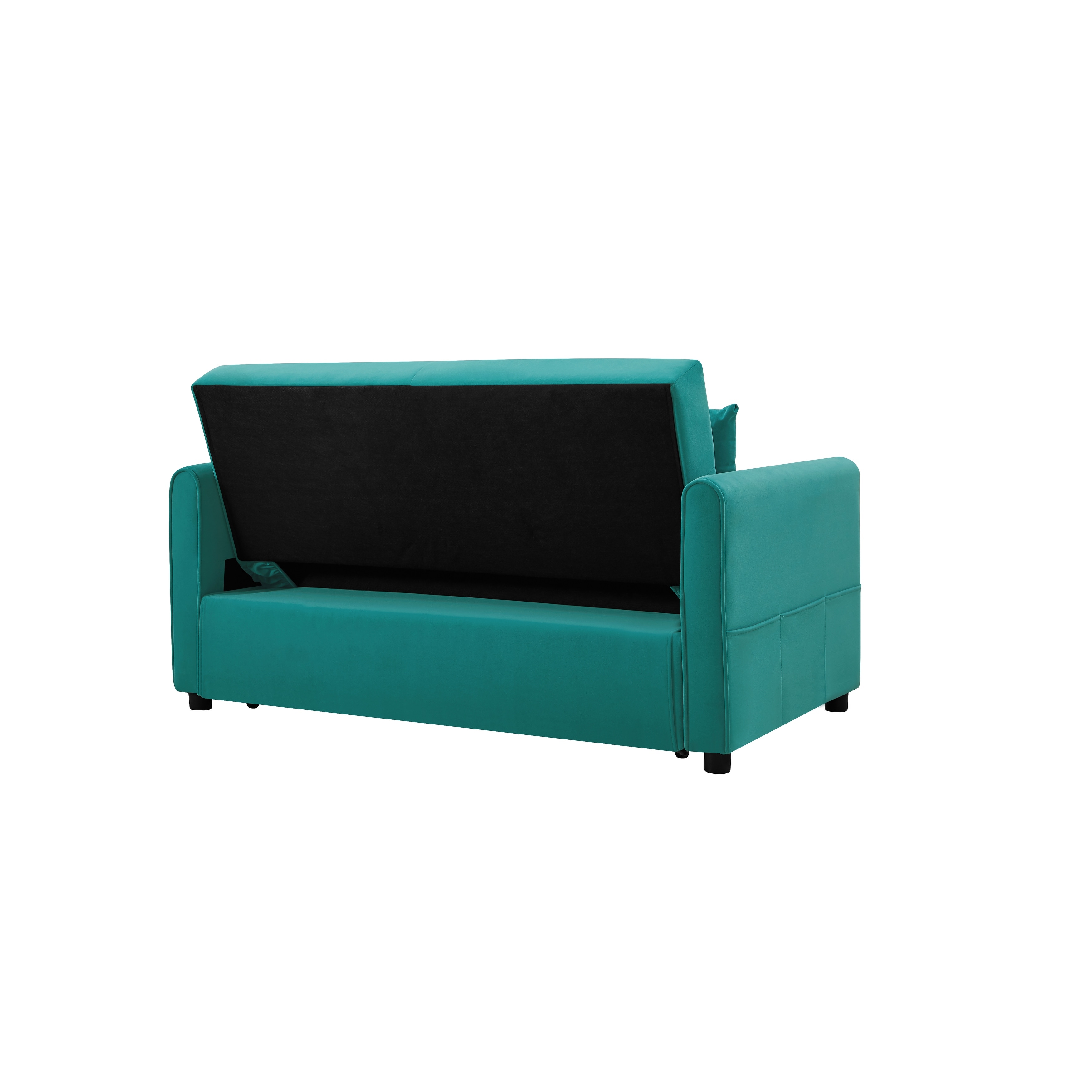 Velvet Upholstered Loveseat Sofa Convertible Futon Sofa Folding Chair Sofa Bed with Adjustable Backrest Metal Rubber Wheels