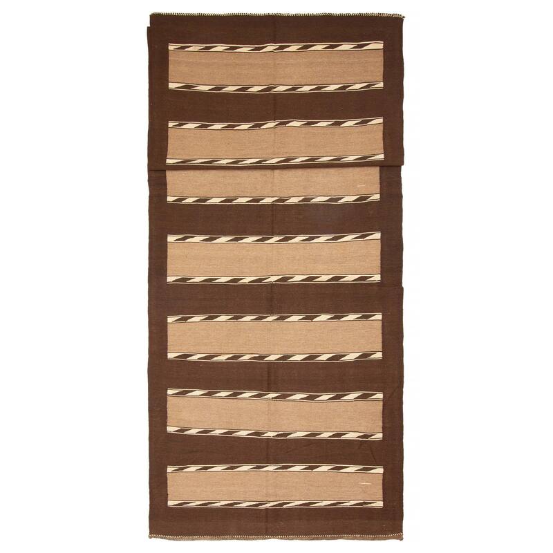 ECARPETGALLERY Flat-Weave Ankara FW Brown Wool Kilim - 5'2 x 16'5 - Dark Brown - 5'2 x 16'5