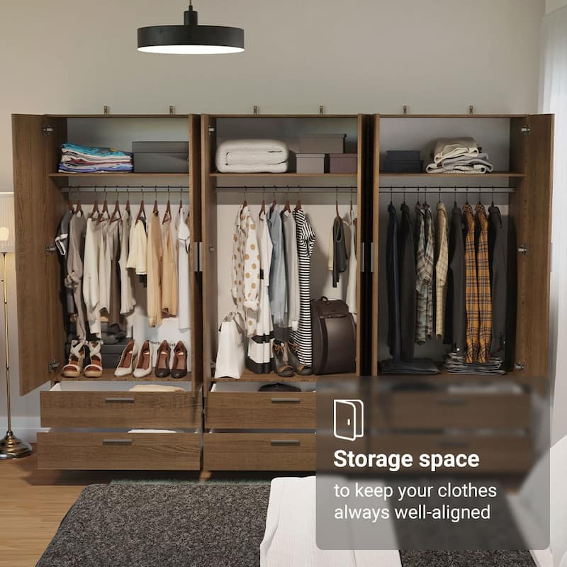 Madesa 6 Doors 6 Drawers Wardrobe With Hanging Space 94"L