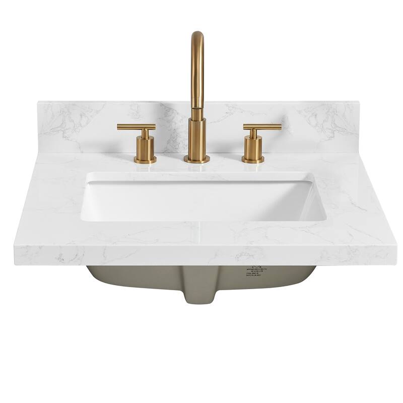 Jaen Composite Stone Vanity Top with White Rectangular Sink - 25 in. W x 22 in. D - Grain White