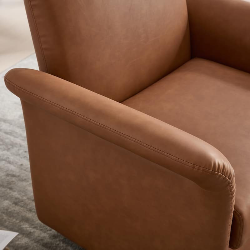 PU Leather Swivel Barrel Chair, Comfy Upholstered Lounge Reading Chair, Single Sofa Chair with Curved Back & Armrests