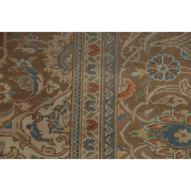 Hand Knotted Oriental 100% Wool Carpet Traditional Floral Oranges & Rust Tabriz Area Rug - 10' 3'' X 7' 8''