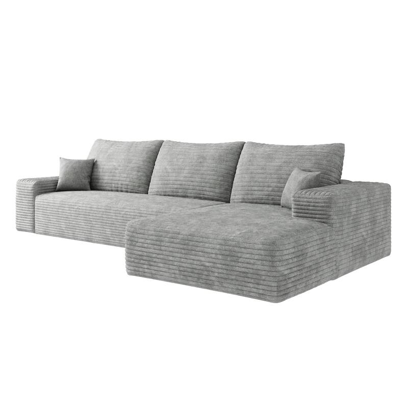 Cloud Sectional Couch with L-Shaped Chaise, Modular 3 Seat Corner Sectional Sofa, Corduroy Upholstered Sleeper Sofa