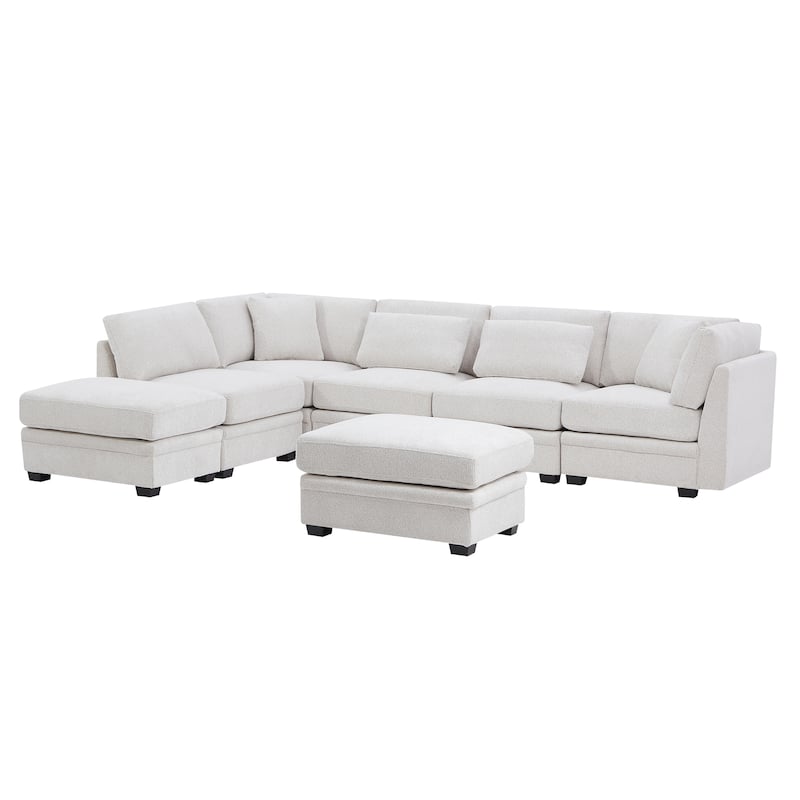 Christopher Knight Home - Modular Comfort Reversible Fabric Sectional Sofa with Ottoman, Beige (7-Piece Set)