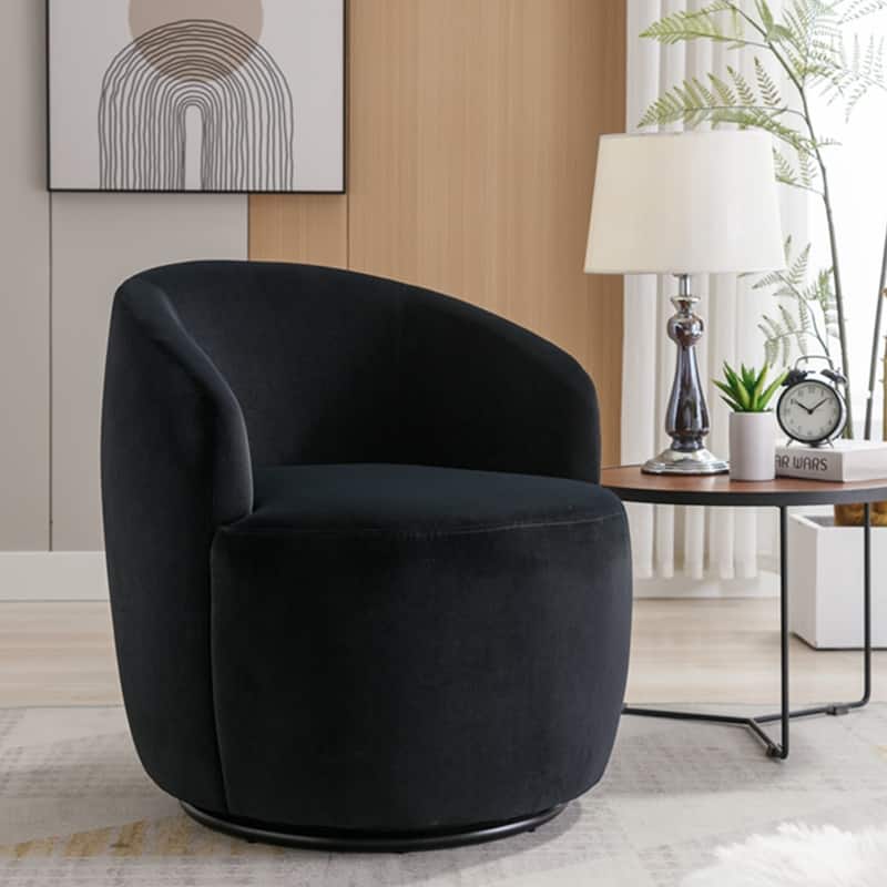 Swivel Accent Barrel Chair with Black Powder Coating Metal Ring