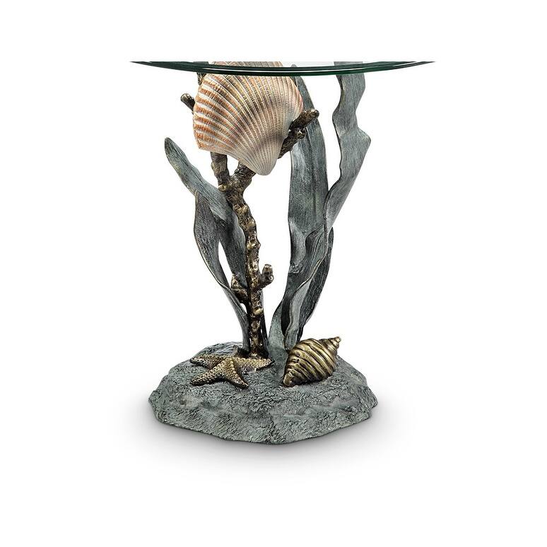 Spi Aluminum Shells And Seagrass End Table - 21 X 22 X 22 inches