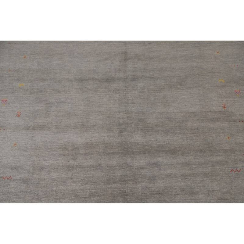 Tribal Gabbeh Area Rug Hand-Knotted Beige Wool Carpet - 8'1"x 9'8"