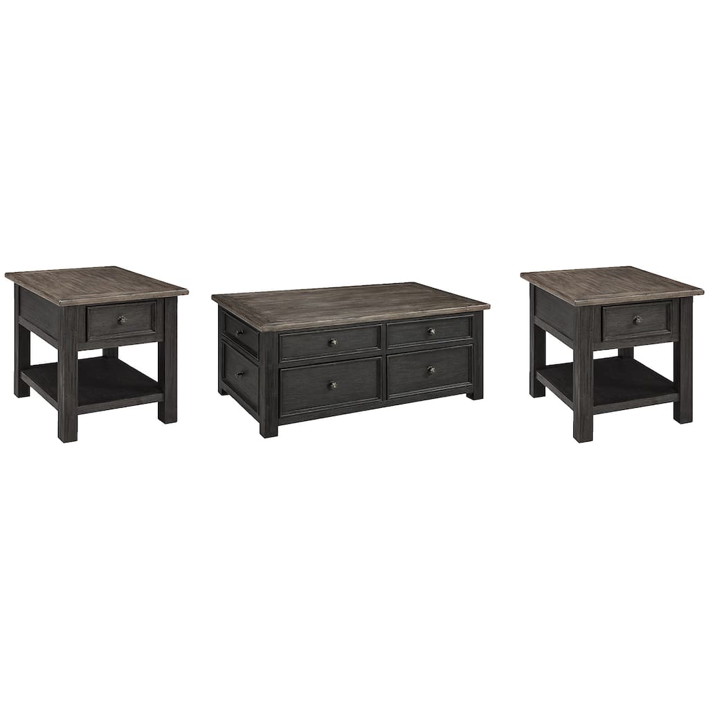 Signature Design by Ashley Tyler Creek Grayish Brown/Black Coffee Table with 2 End Tables - 46" W x 26" D x 20" H