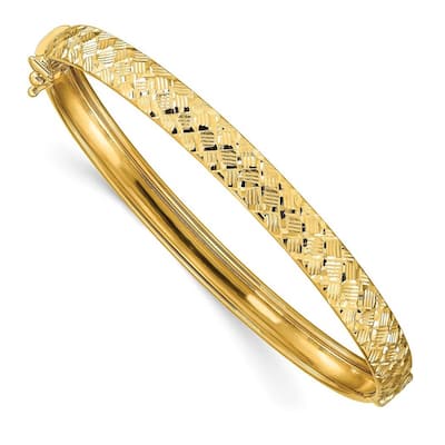 Curata 6.45mm 14k Yellow Gold Polished Sparkle Cut Cuff Stackable Bangle Bracelet