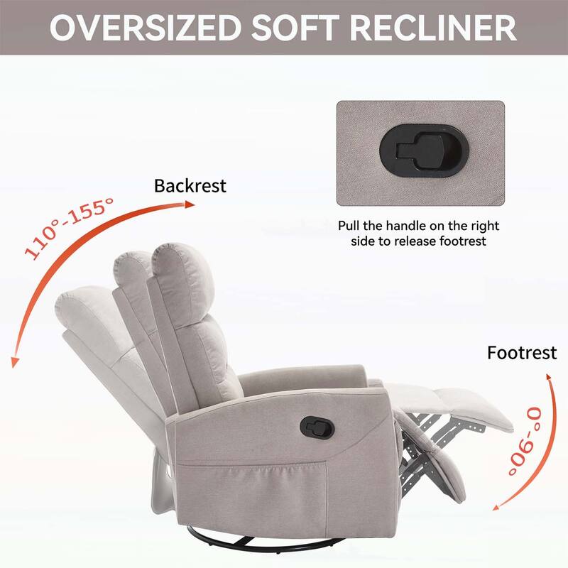 Manual Recliner Chair with Rocker and Swivel,Perfect for Living Room Comfort and Relaxation