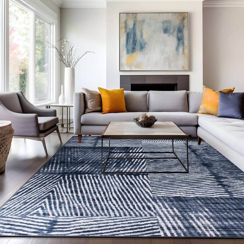 Geometric Stripe Distressed Non Slip Area Rug