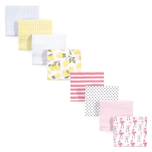 slide 1 of 1, Hudson Baby Infant Girl Cotton Flannel Receiving Blankets Bundle Set, Lemons Flamingos 8-Pack, One Size One Size - Lemons Flamingos 8-Pack
