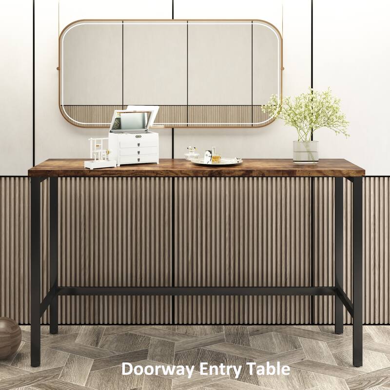 Counter Height Extra Long Dining Table Set with 3 Stools and Footrest Pub Kitchen Side Table Set for Living Room, Apartment