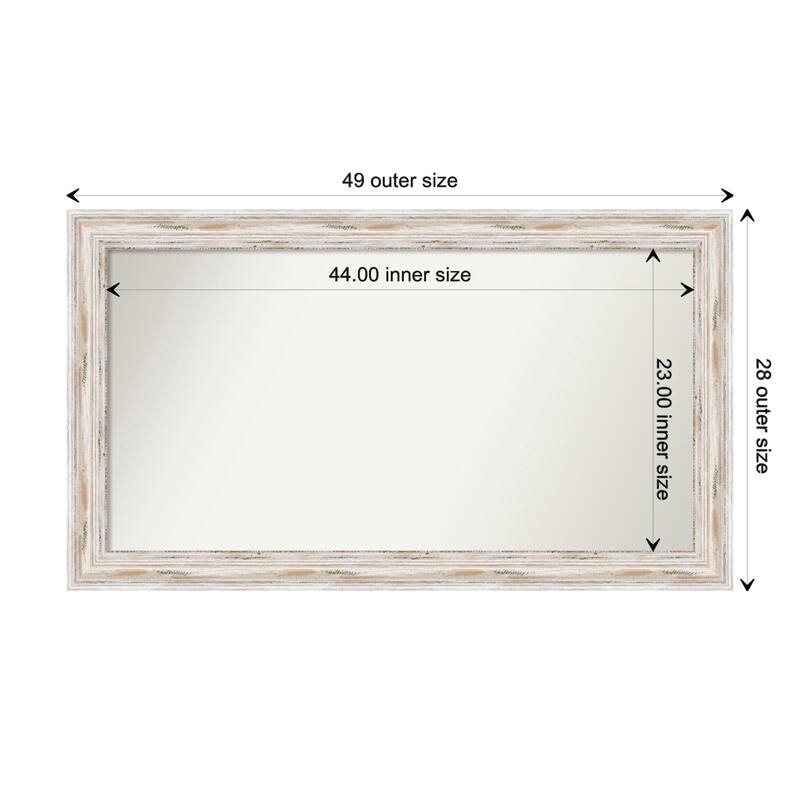 Alexandria White Wash Framed Non-Beveled Custom Wall Mirror, Bathroom Vanity Mirror - Outer Size: 49.25 x 28.25