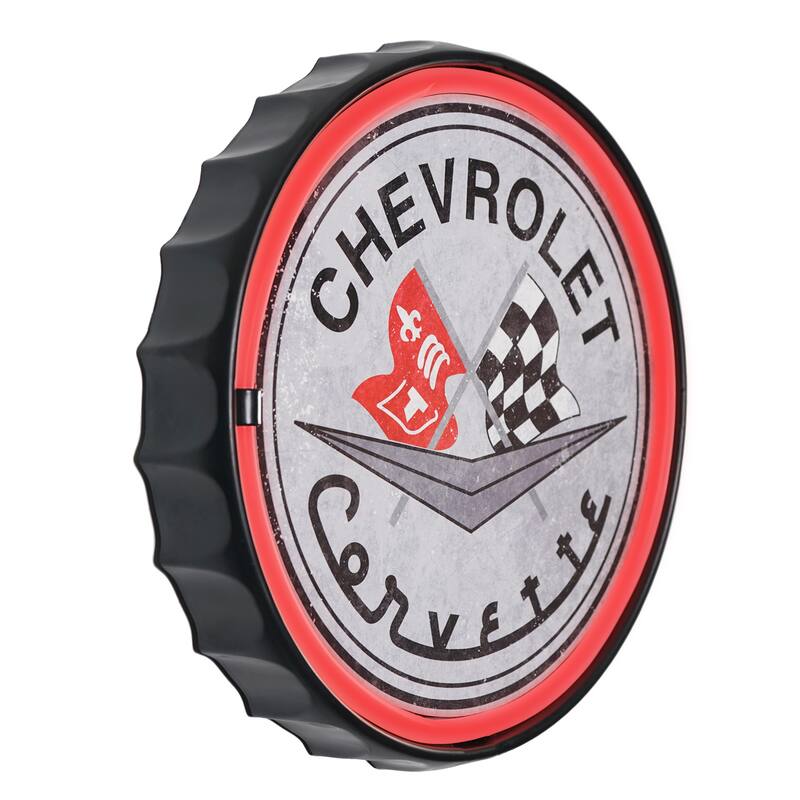 Licensed Chevrolet Bottle Cap Shaped Neon LED Rope Wall Sign (12.5") - Red - 12.5" x 12.5"